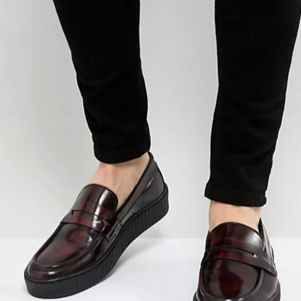 ASOS Creeper Loafers In Burgundy Leather With Penny Strap